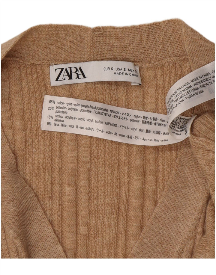 Zara Womens Cardigan Sweater UK 10 Small Beige Nylon
