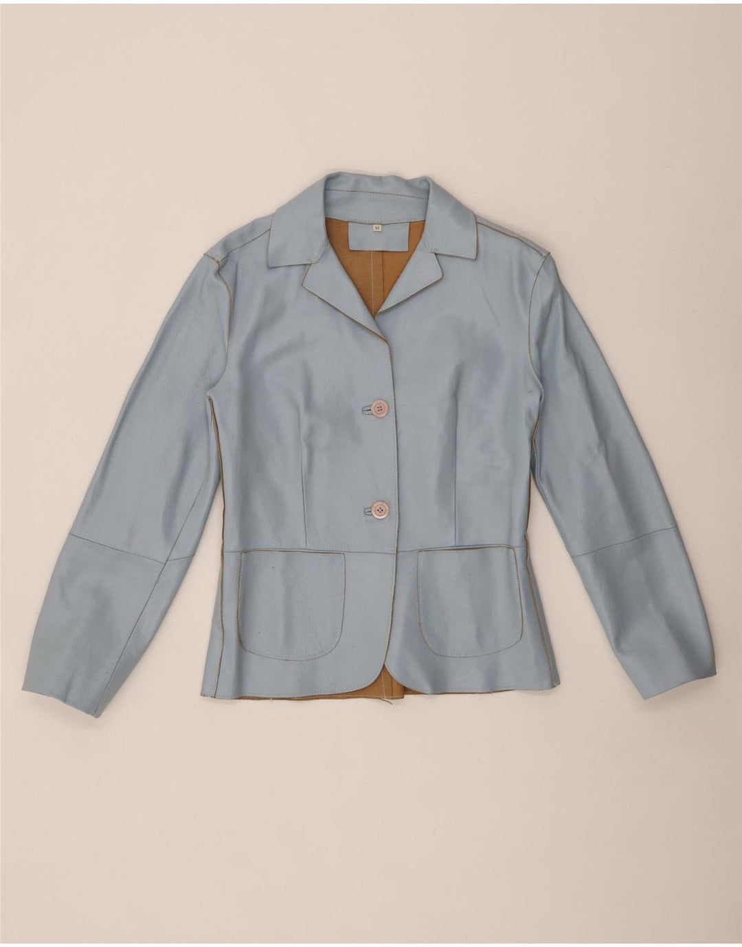 VINTAGE Womens 2 Button Leather Blazer Jacket UK 12 Medium Blue