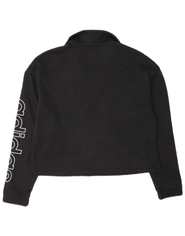 Adidas Womens Crop Graphic Zip Neck Sweatshirt Jumper UK 16/18 Large Black