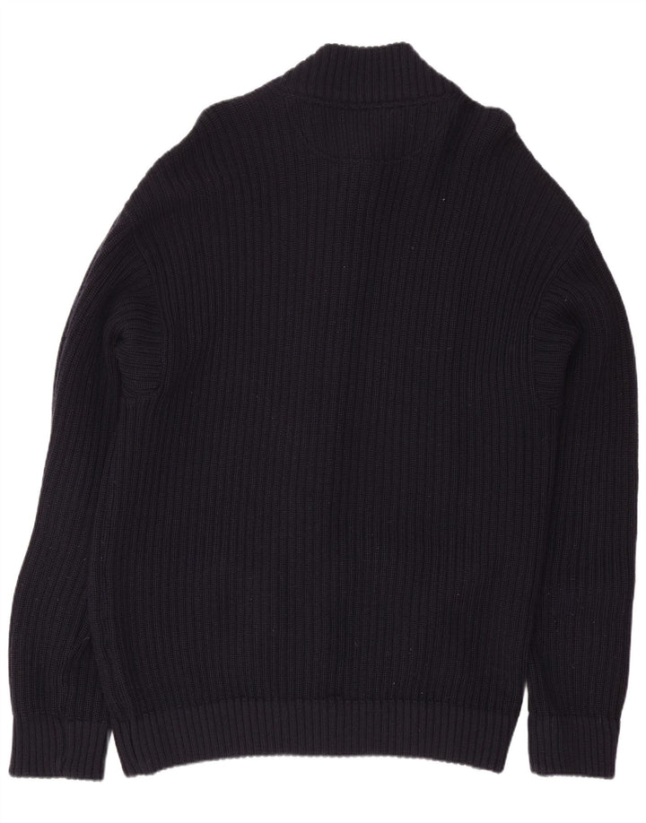 Sea & Sky Mens Cardigan Sweater Large Navy Blue Wool