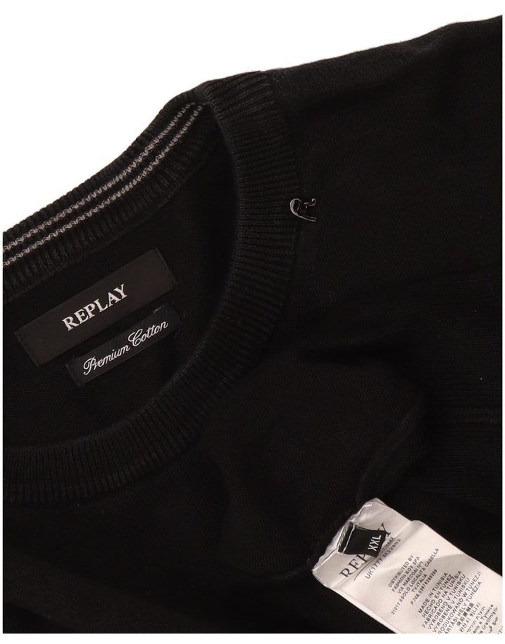 Replay Mens Crew Neck Jumper Sweater 2XL Black Cotton
