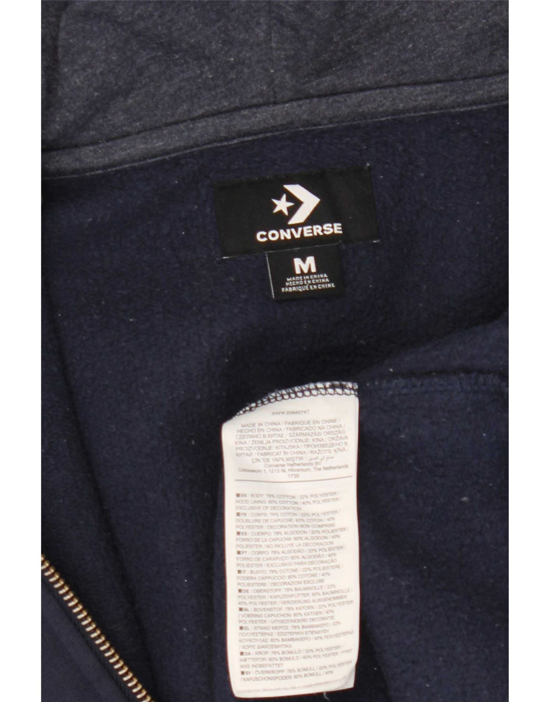 Converse Mens Zip Hoodie Sweater Medium Navy Blue Cotton