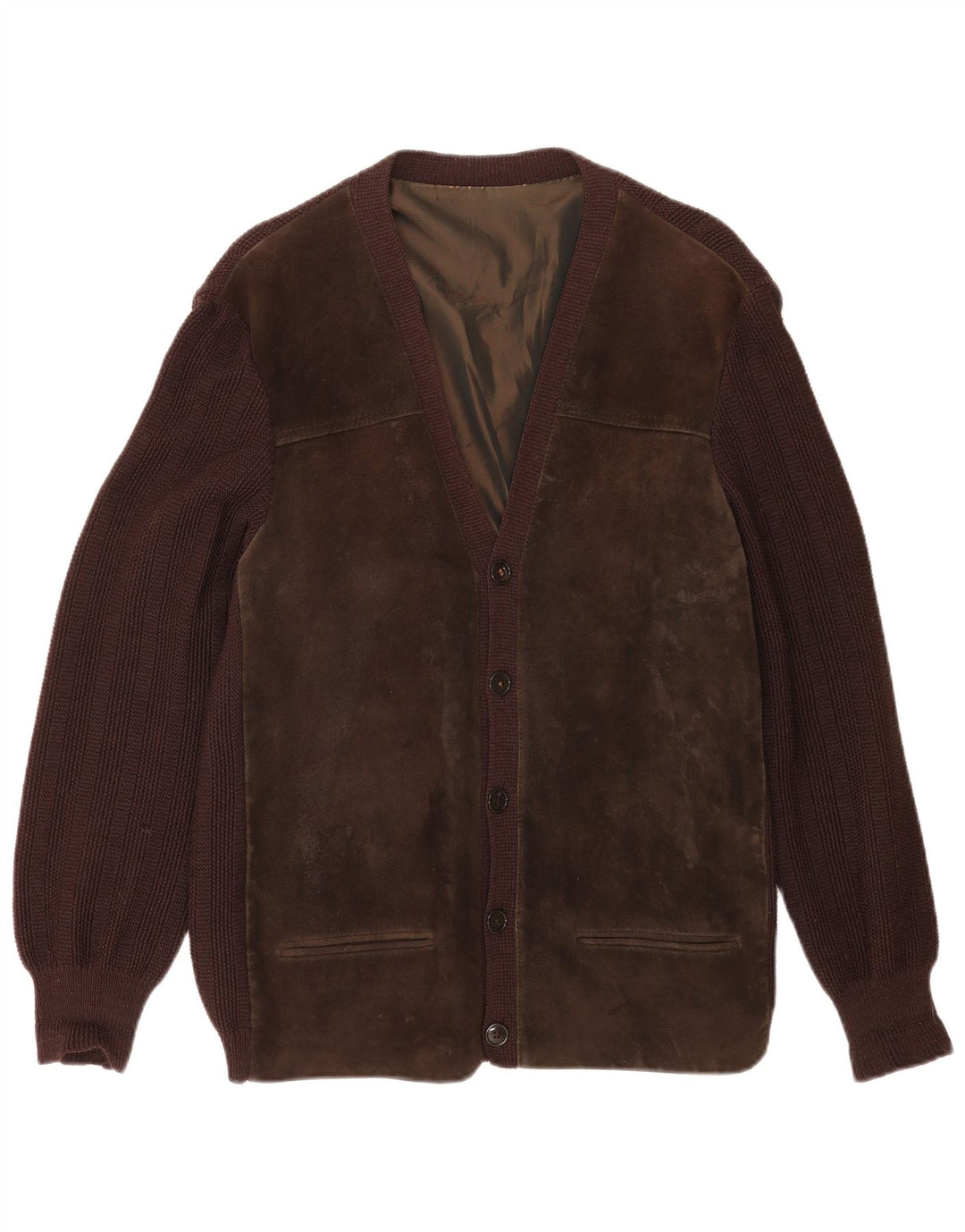 Vintage Mens Cardigan Sweater Medium Brown Colourblock