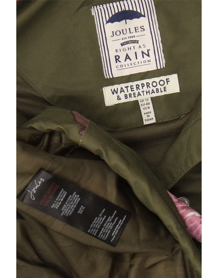 JOULES Womens Hooded Raincoat UK 12 Medium Khaki Floral Polyester