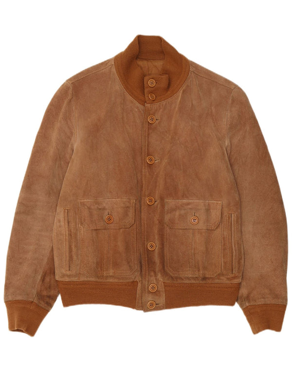 Vintage Mens Suede Bomber Jacket IT 52 XL Brown Leather