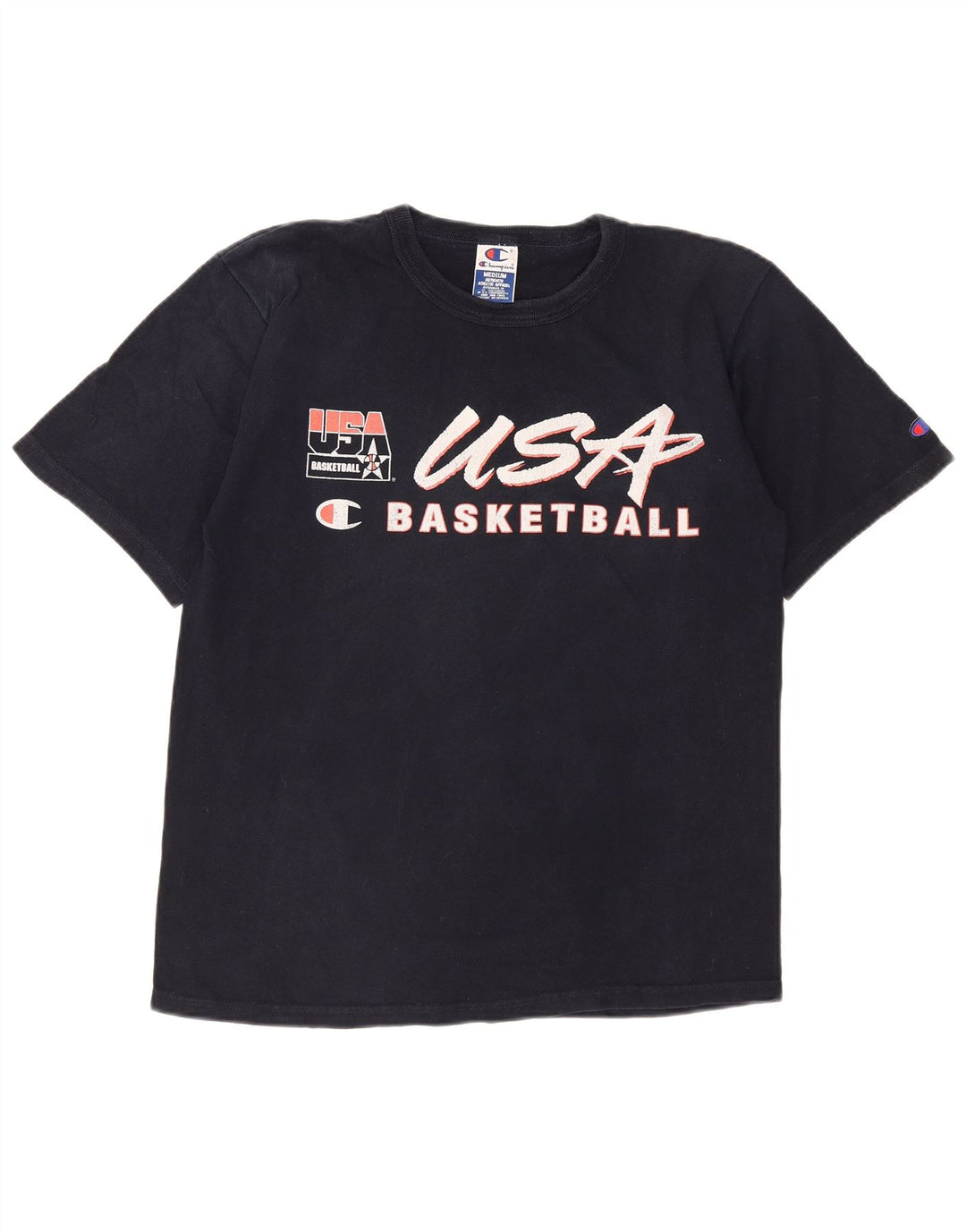Champion Mens Graphic T-Shirt Top Medium Navy Blue Cotton