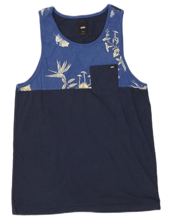 VANS Mens Vest Top Small Navy Blue Floral Cotton