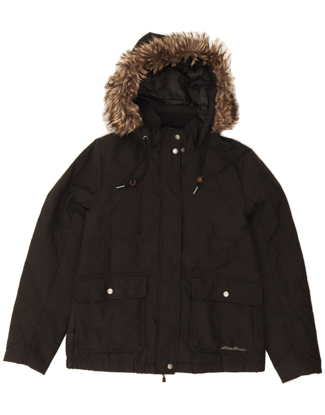 EDDIE BAUER Womens Hooded Windbreaker Jacket UK 14 Medium Black Polyester Vintage Eddie Bauer and Second-Hand Eddie Bauer from Messina Hembry 