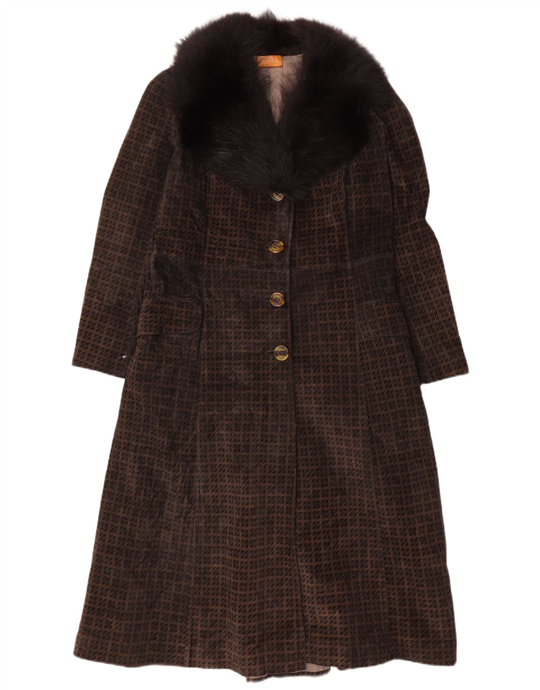 Lesy Womens Overcoat UK 14 Medium Brown Geometric