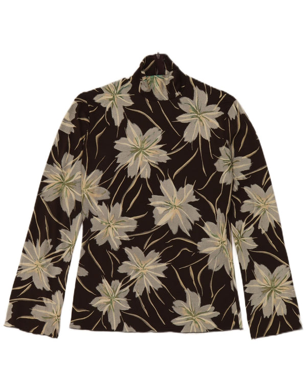 Vintage Womens Top Long Sleeve UK 10 Small Black Floral