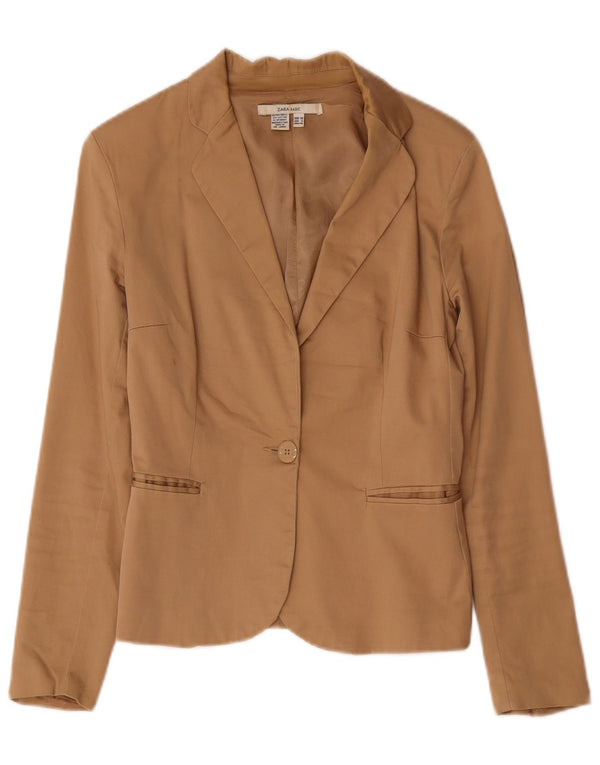 Zara Womens 1 Button Blazer Jacket EU 38 Small Brown Cotton
