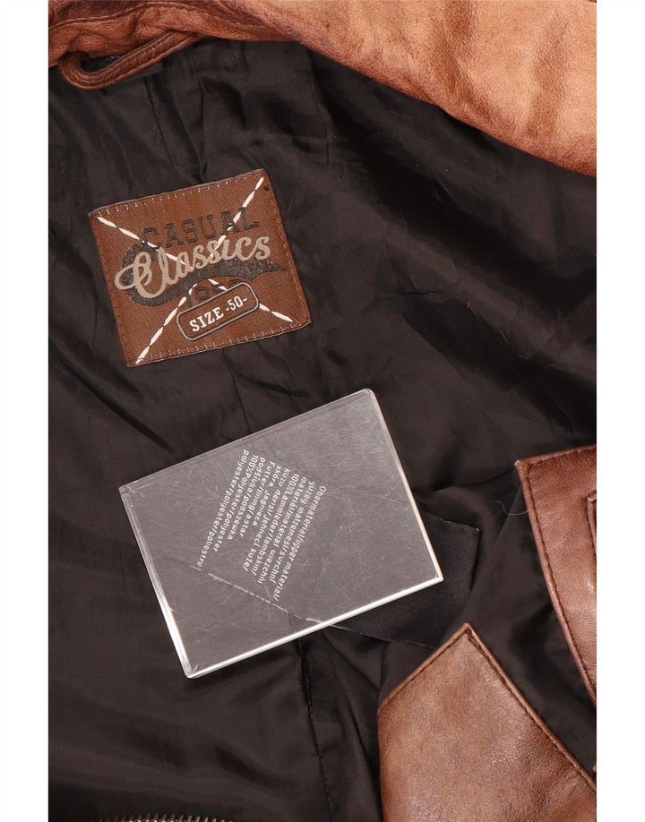 Classics Mens Military Leather Jacket IT 50 Large Brown Leather