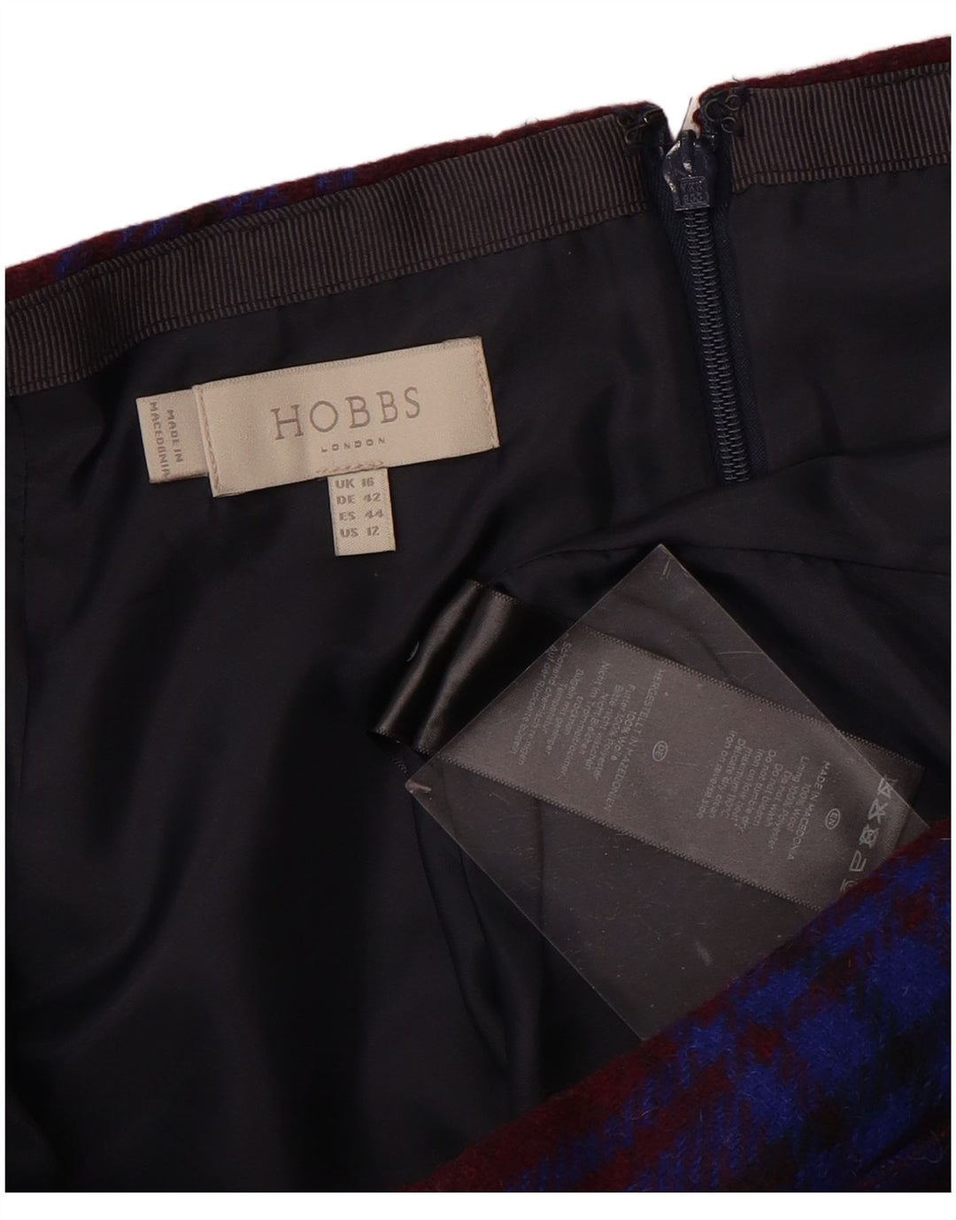 HOBBS Womens A-Line Skirt UK 16 Large W36 Burgundy Plaid Wool