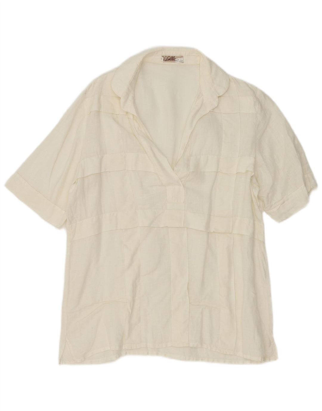Vintage Womens Short Sleeve Pullover Shirt IT 44 Medium White Linen