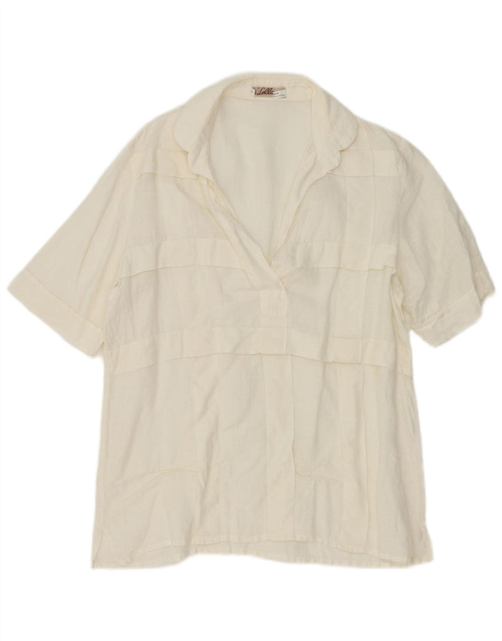 Vintage Womens Short Sleeve Pullover Shirt IT 44 Medium White Linen