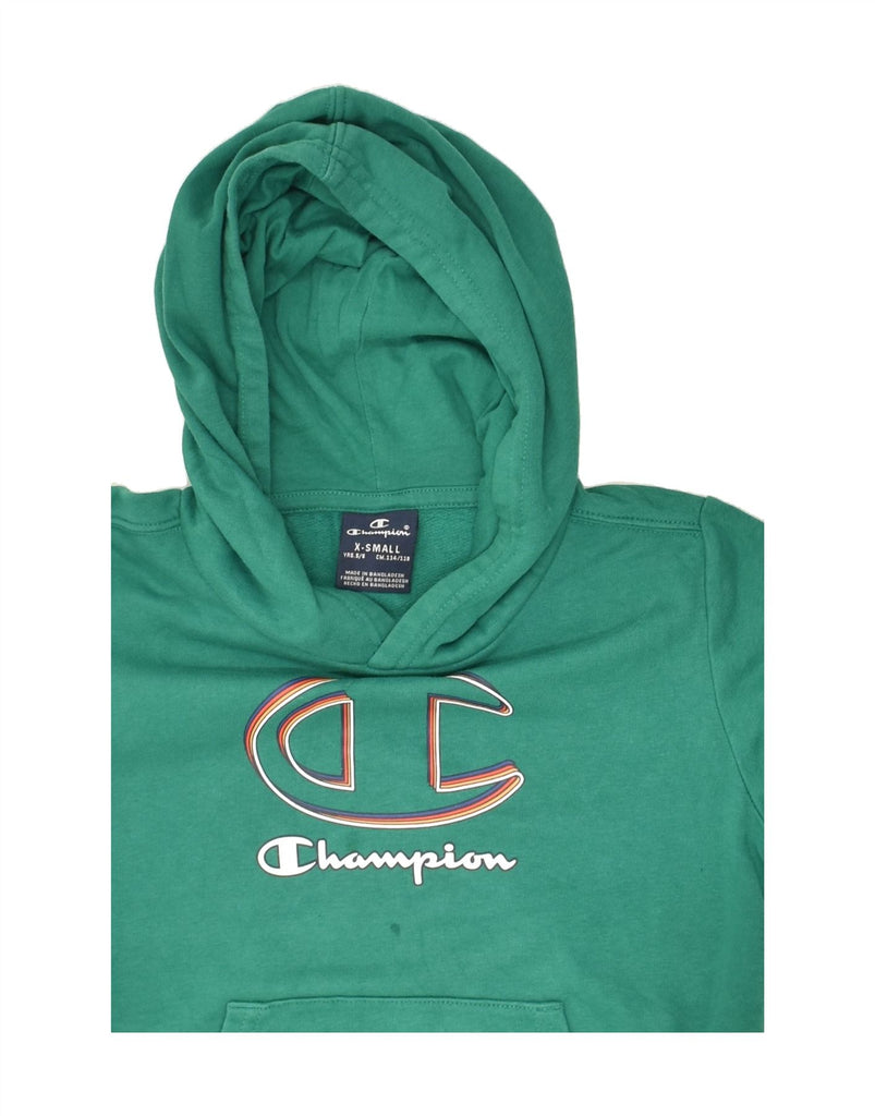 CHAMPION Boys Graphic Hoodie Jumper 5-6 Years XS Green Cotton | Vintage Champion | Thrift | Second-Hand Champion | Used Clothing | Messina Hembry 