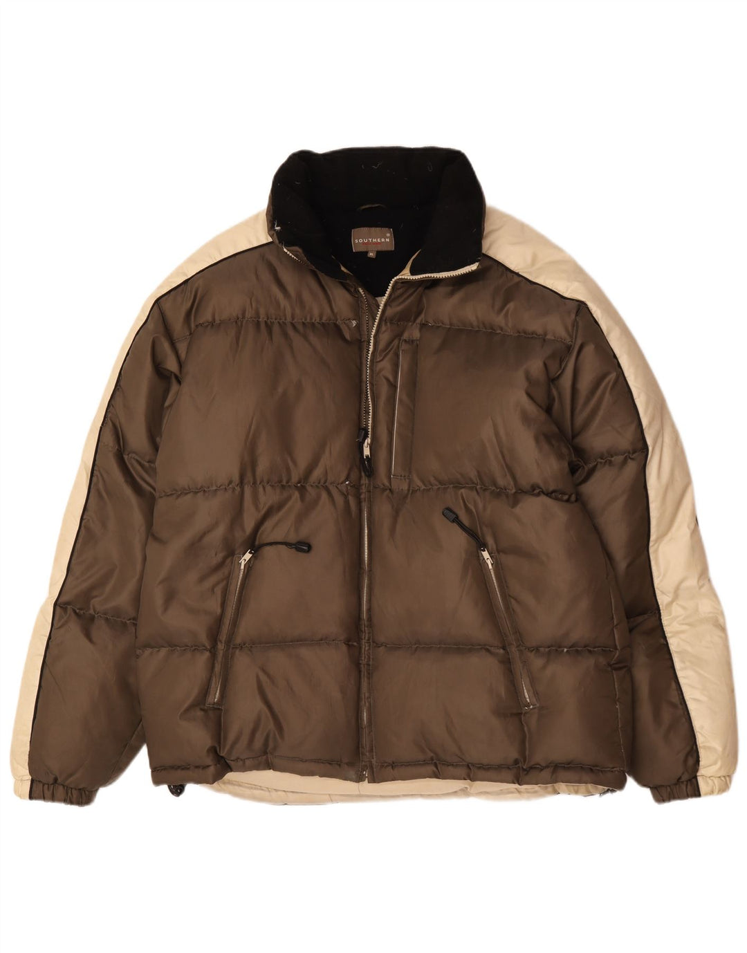 Southern Mens Padded Jacket UK 42 XL Brown Colourblock Polyester
