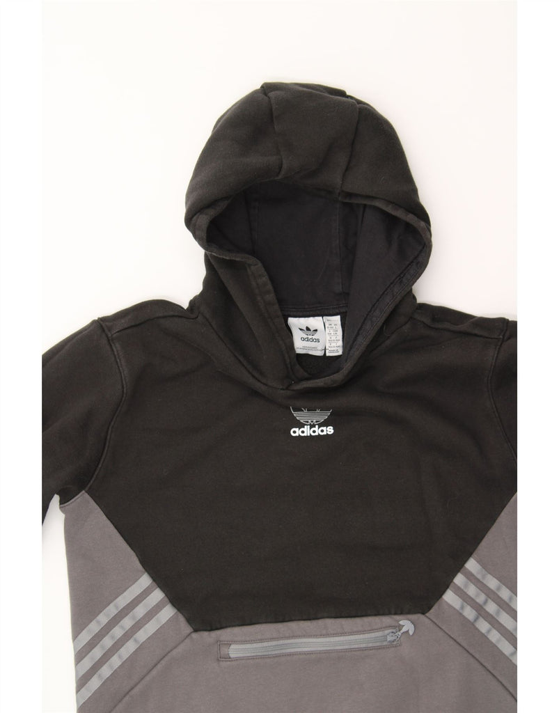 ADIDAS Boys Hoodie Jumper 13-14 Years Black Colourblock Cotton Vintage Adidas and Second-Hand Adidas from Messina Hembry 