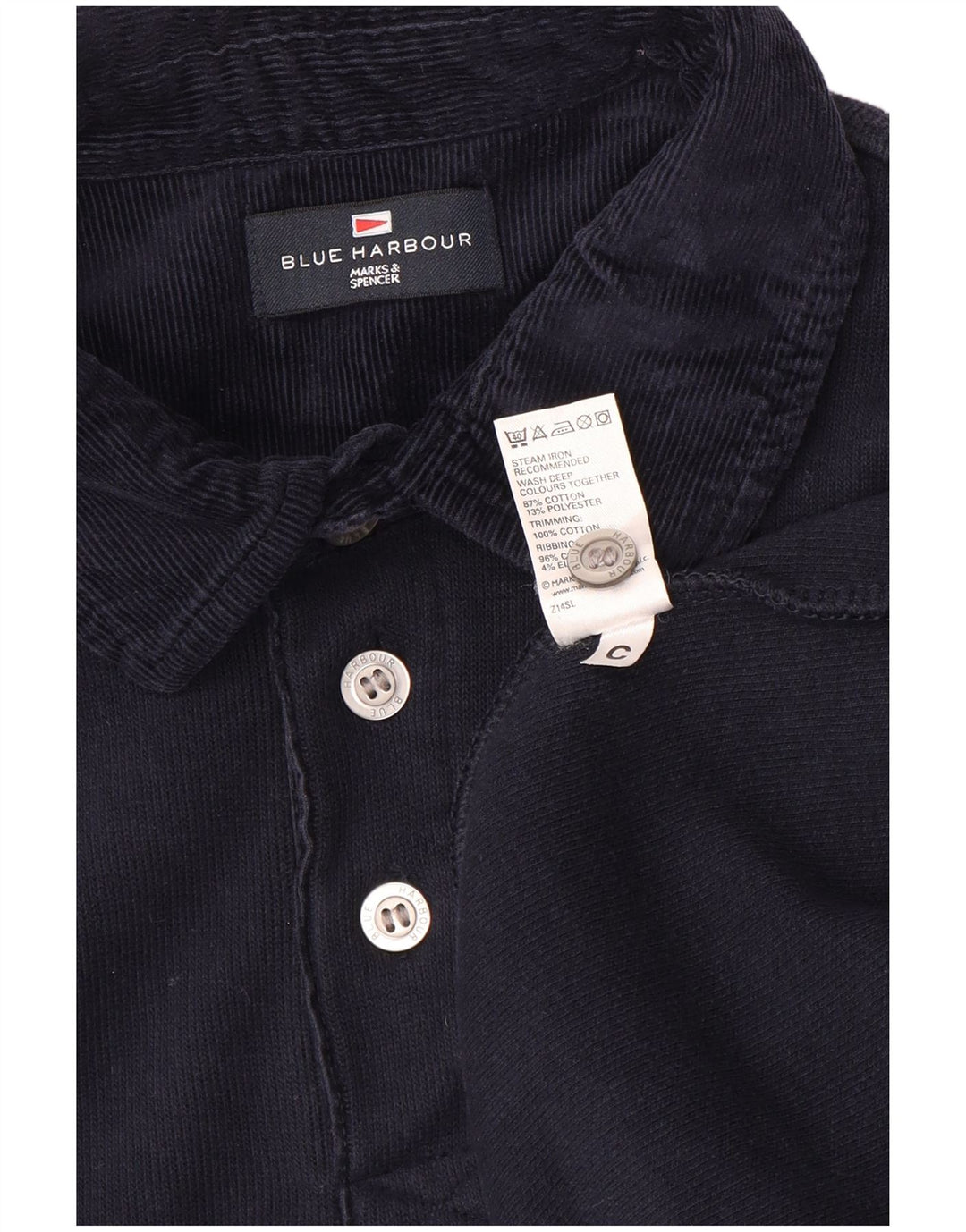 Marks & Spencer Mens Blue Harbour Long Sleeve Polo Shirt Large Navy Blue