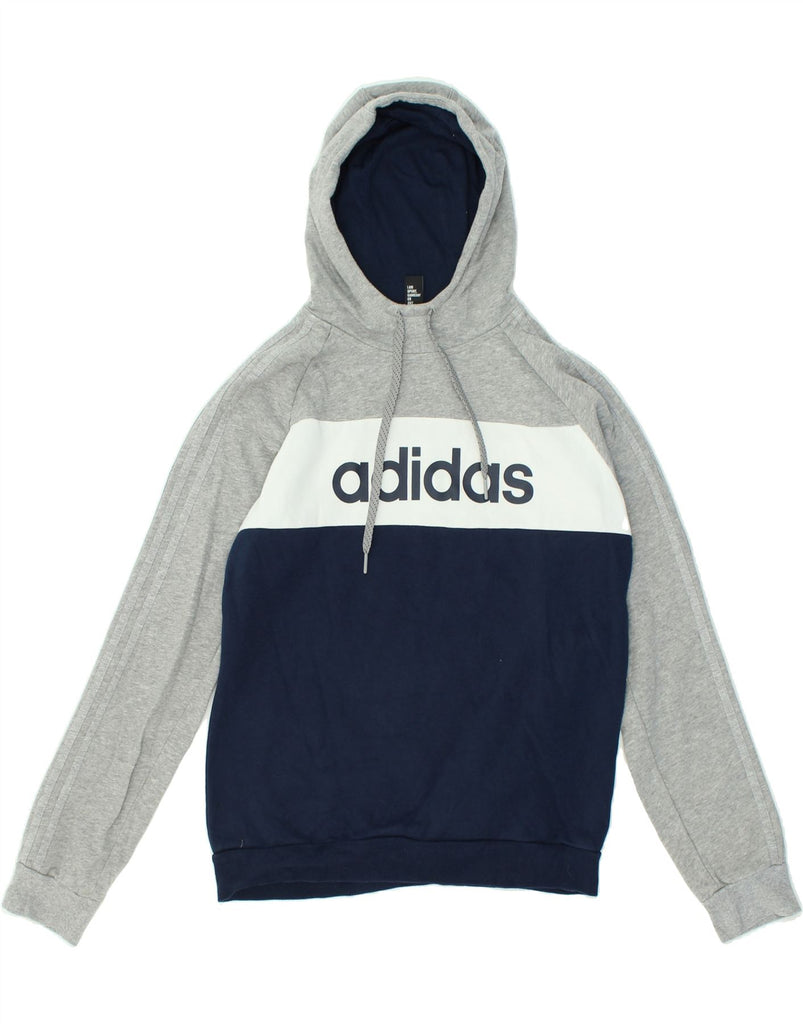 ADIDAS Mens Graphic Hoodie Jumper Medium Grey Colourblock Cotton | Vintage Adidas | Thrift | Second-Hand Adidas | Used Clothing | Messina Hembry 