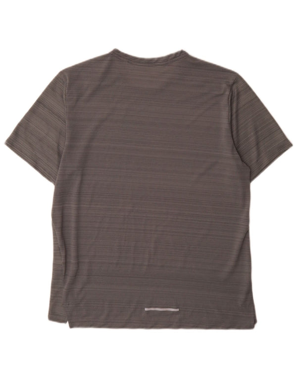 Nike Mens Dri Fit T-Shirt Top Medium Grey Striped Polyester