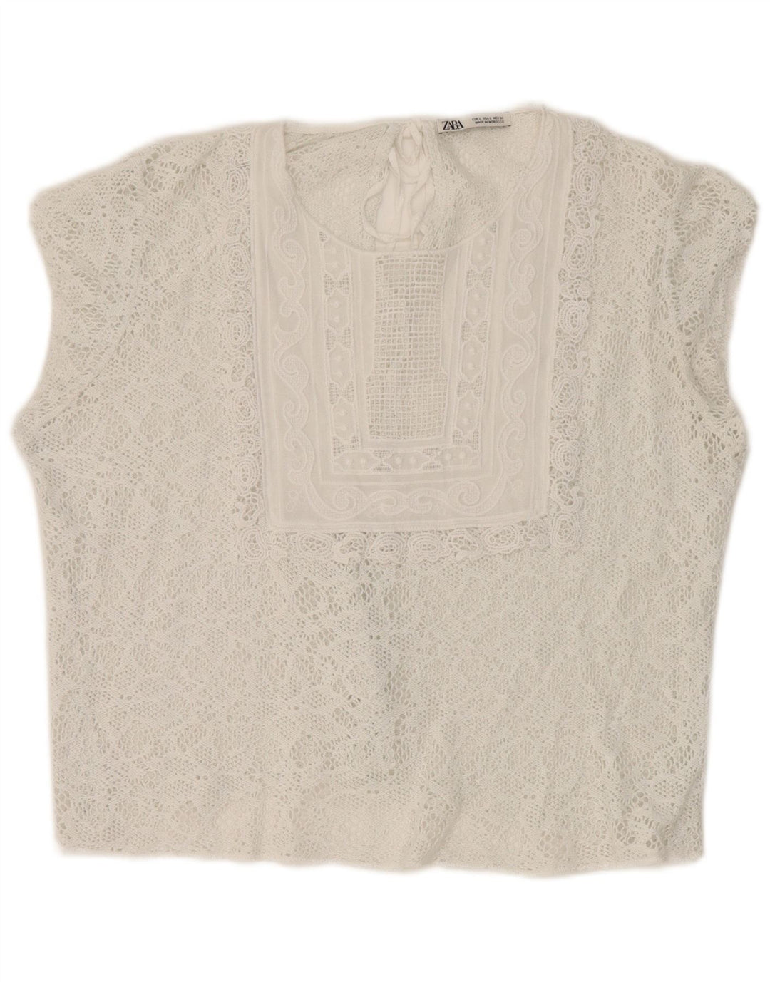 Zara Womens Crop Lace Blouse Top UK 16 Large White