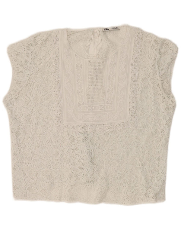 Zara Womens Crop Lace Blouse Top UK 16 Large White