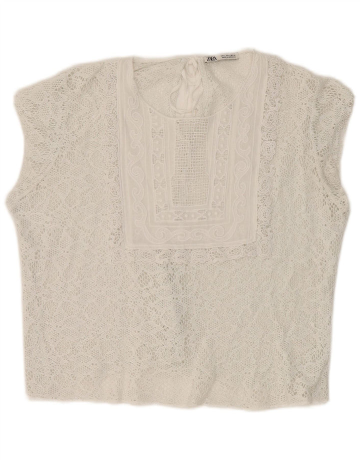 Zara Womens Crop Lace Blouse Top UK 16 Large White