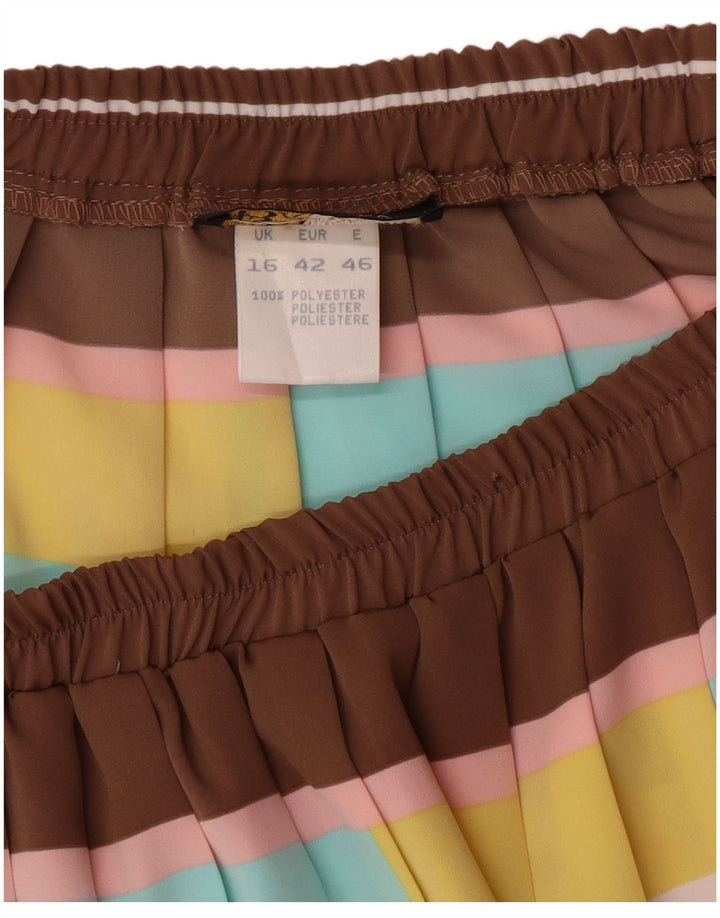 Gina Bacconi Womens Pleated Skirt UK 16 Large W32 Brown Geometric Classic