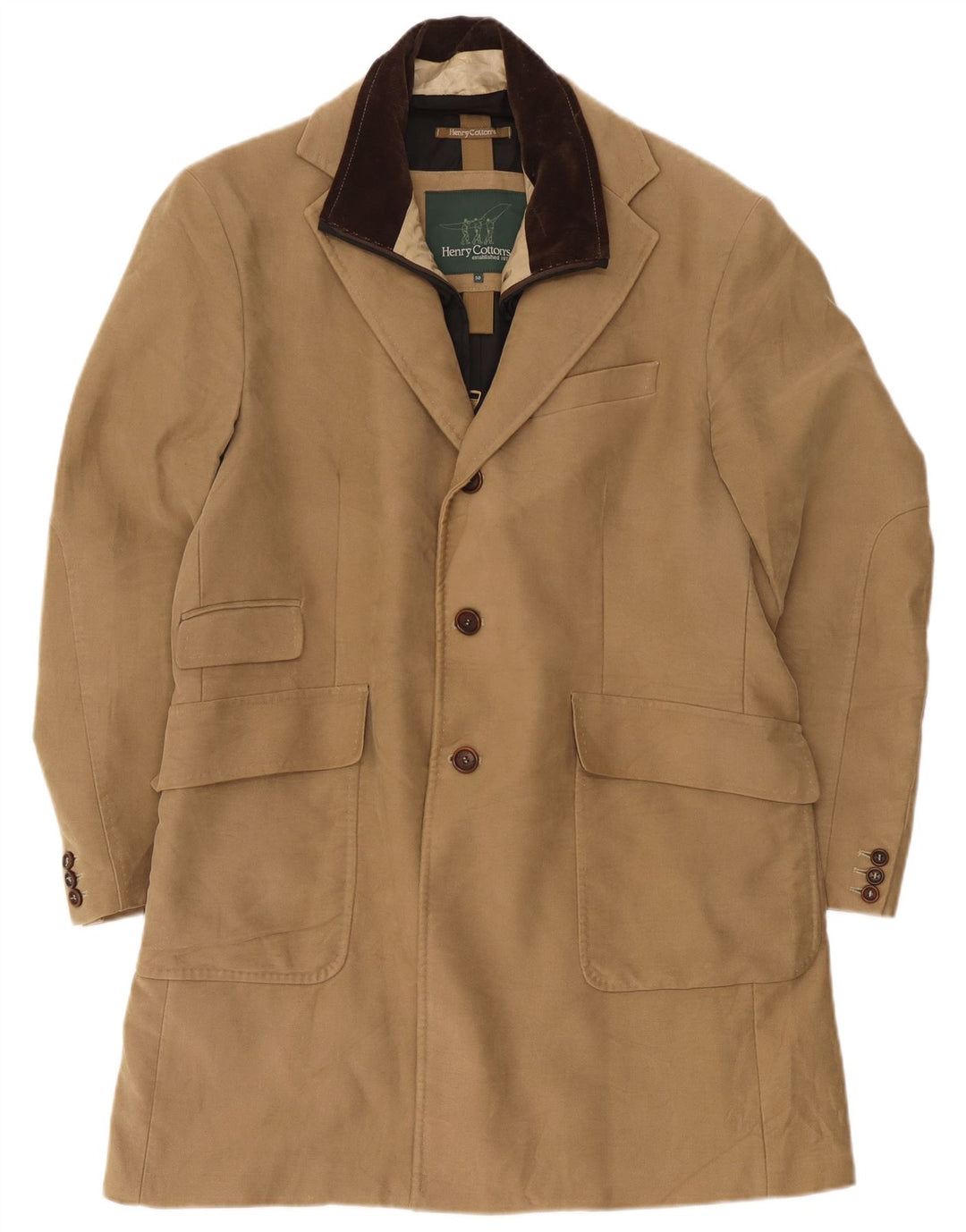 Henry Cottons Mens Regular Fit Overcoat IT 50 Large Beige Classic