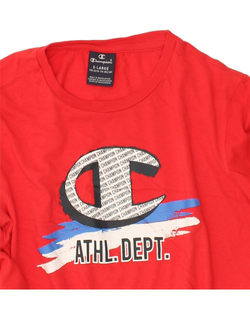 CHAMPION Boys Graphic Top Long Sleeve 13-14 Years XL Red Cotton | Vintage Champion | Thrift | Second-Hand Champion | Used Clothing | Messina Hembry 