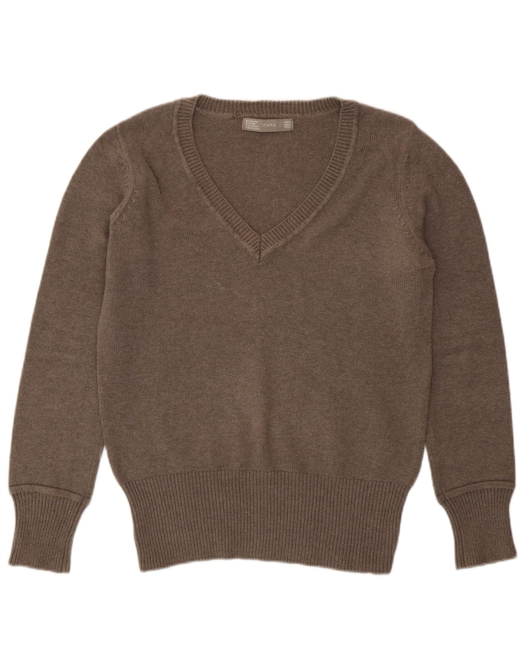 Zara Womens V-Neck Jumper Sweater UK 14 Medium Brown