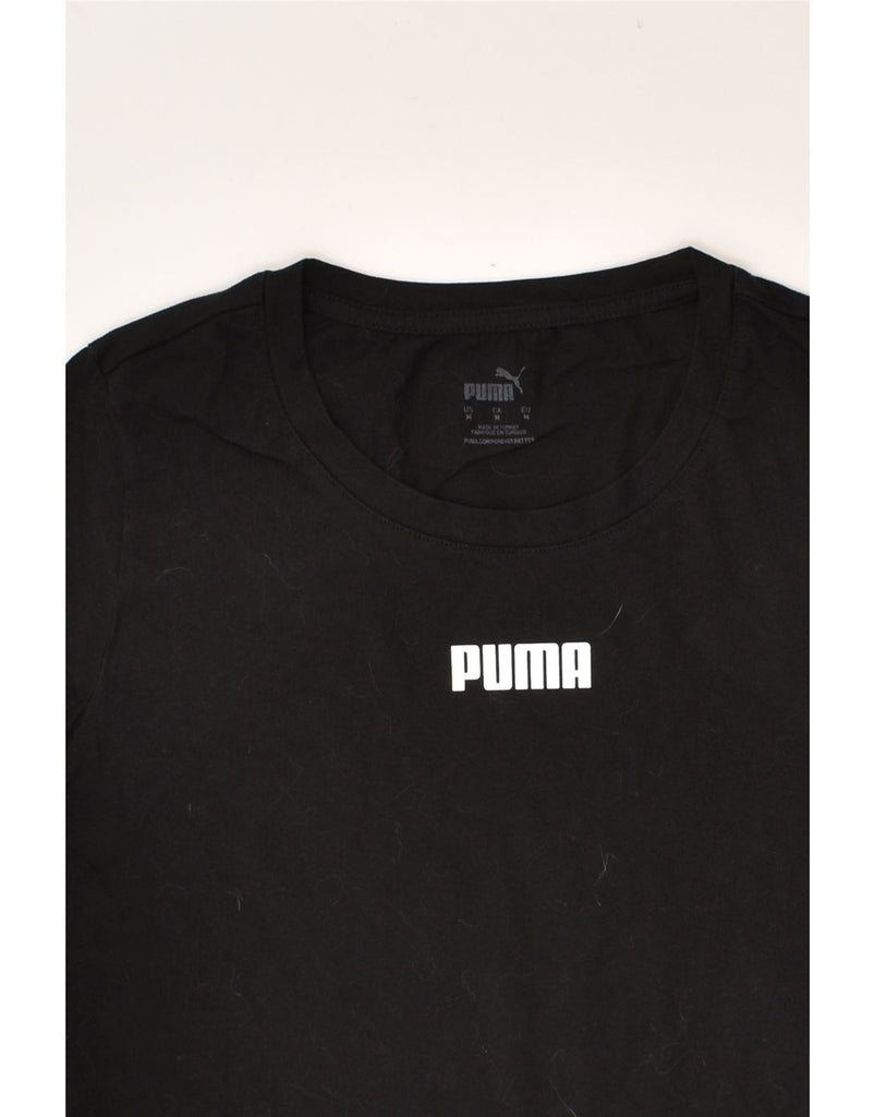 PUMA Womens T-Shirt Top UK 12 Medium Black Cotton | Vintage Puma | Thrift | Second-Hand Puma | Used Clothing | Messina Hembry 