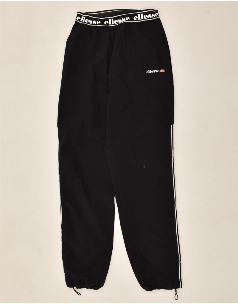 ELLESSE Womens Graphic Tracksuit Trousers Joggers UK 10 Small Black Nylon | Vintage Ellesse | Thrift | Second-Hand Ellesse | Used Clothing | Messina Hembry 