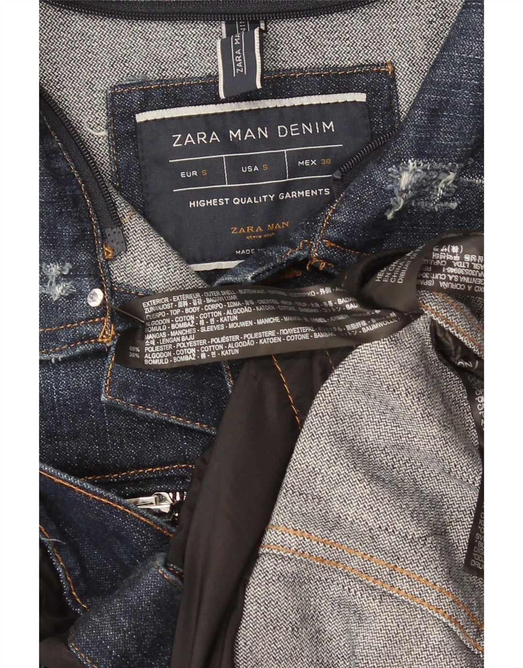 Zara Mens Denim Gilet UK 36 Small Navy Blue Cotton