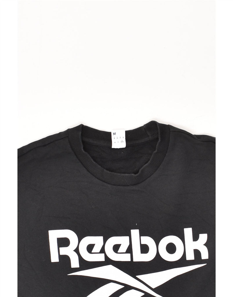 REEBOK Mens Graphic Sweatshirt Jumper Medium Black Cotton | Vintage Reebok | Thrift | Second-Hand Reebok | Used Clothing | Messina Hembry 