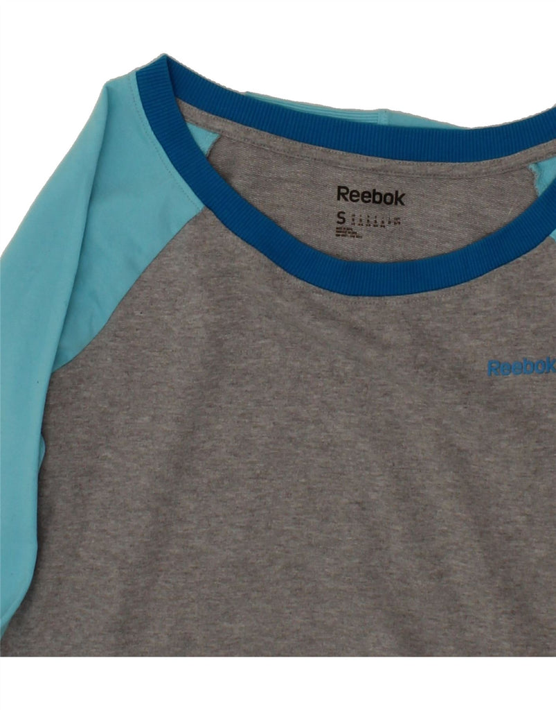 REEBOK Womens Oversized Sweatshirt Jumper UK 10 Small Grey Colourblock Vintage Reebok and Second-Hand Reebok from Messina Hembry 