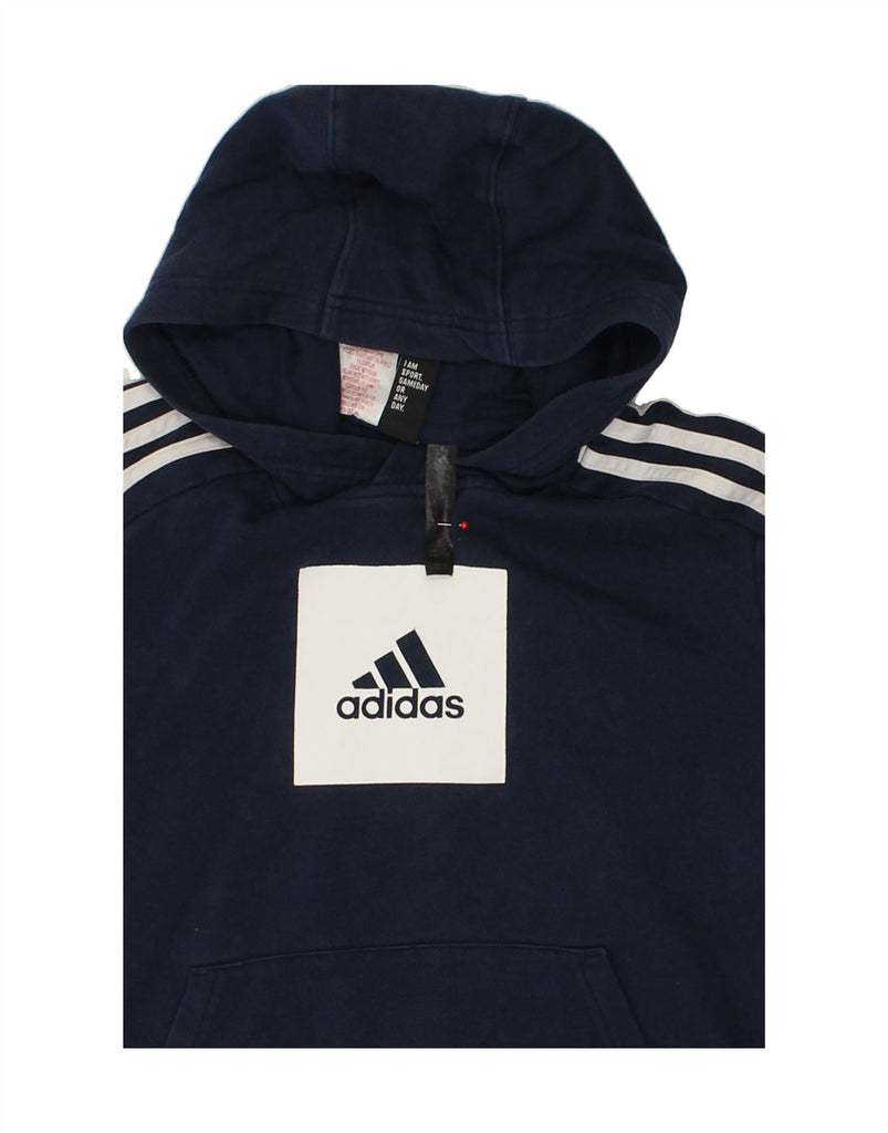 ADIDAS Boys Graphic Hoodie Jumper 11-12 Years Navy Blue Cotton | Vintage Adidas | Thrift | Second-Hand Adidas | Used Clothing | Messina Hembry 