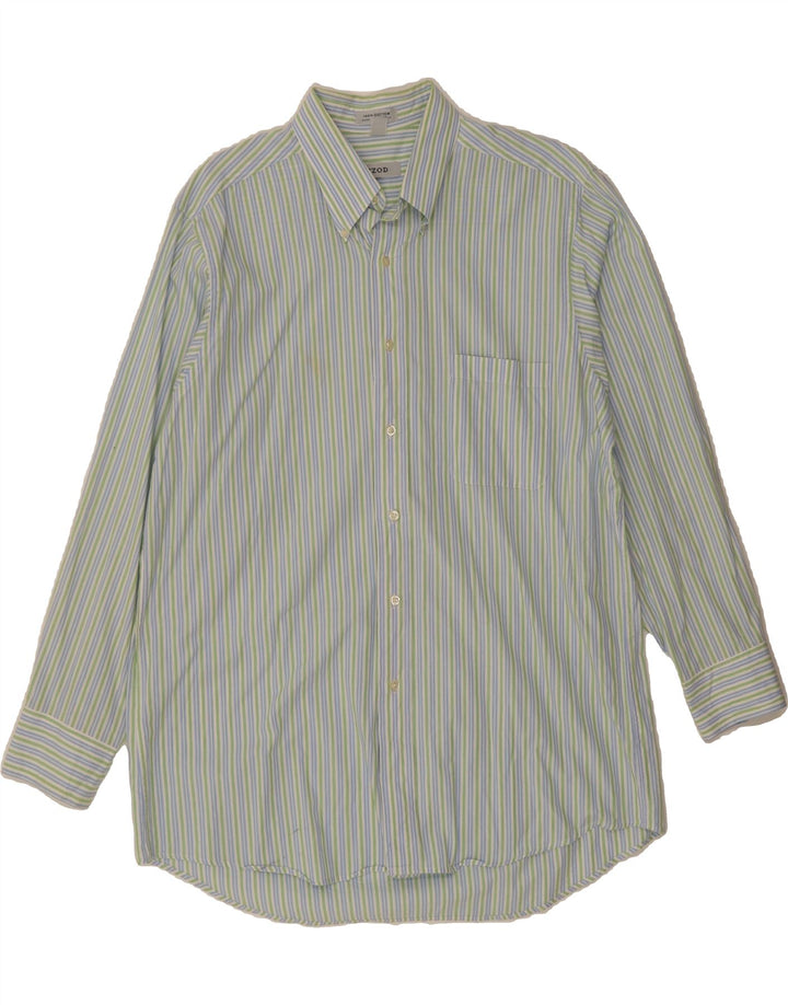 IZOD Mens Shirt Size 16 1/2 Large Green Striped Cotton Vintage Izod and Second-Hand Izod from Messina Hembry 