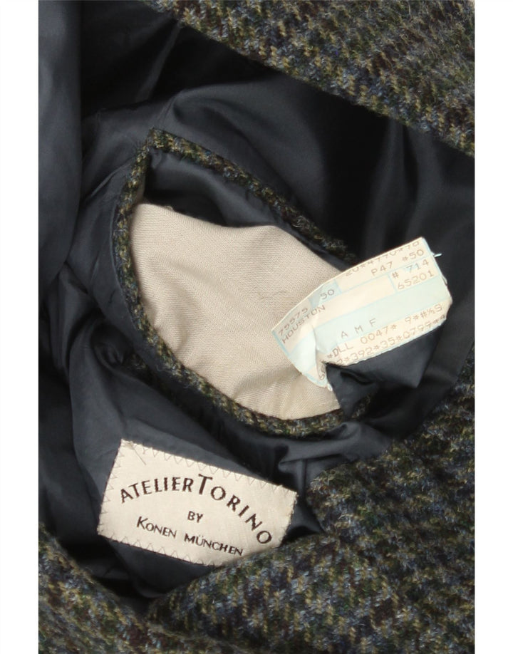 Konen Munchen Mens 3 Button Blazer Jacket EU 50 Large Green Houndstooth