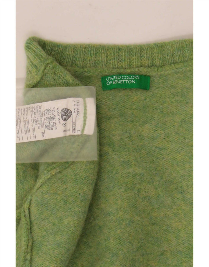 Benetton Womens Crew Neck Jumper Sweater UK 16 Large Green Wool