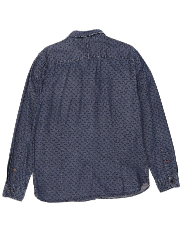 White Stuff Mens Abstract Pattern Slim Fit Shirt Large Blue Cotton