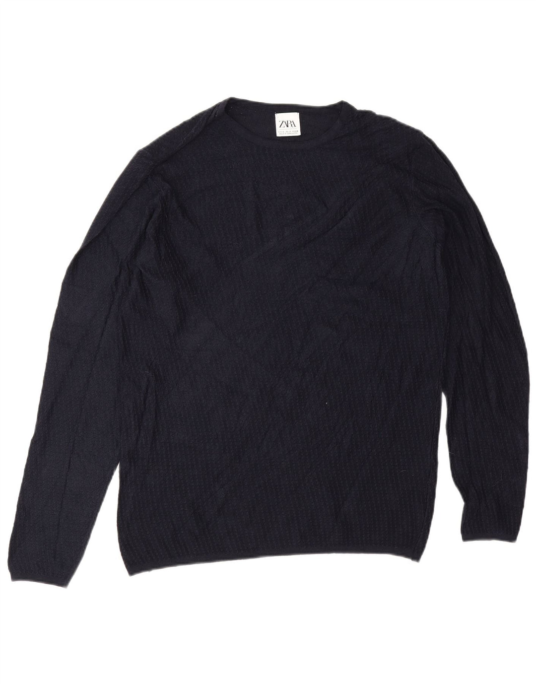 Zara Mens Crew Neck Jumper Sweater Medium Navy Blue Viscose