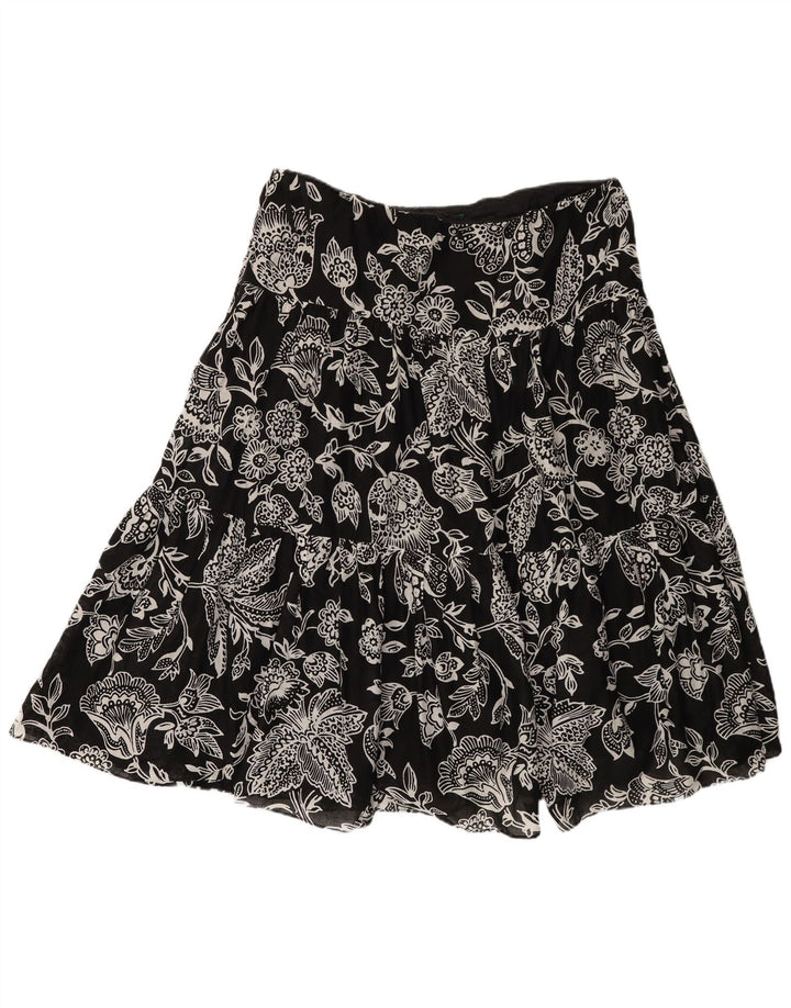 RALPH LAUREN Womens Tiered Skirt Large W34 Black Floral Cotton