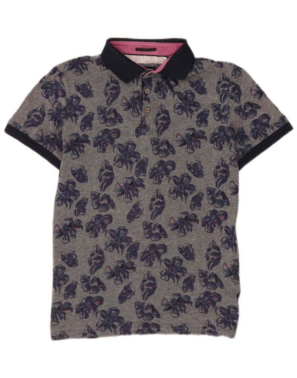 Ted Baker Mens Polo Shirt Size 4 Large Grey Floral Cotton