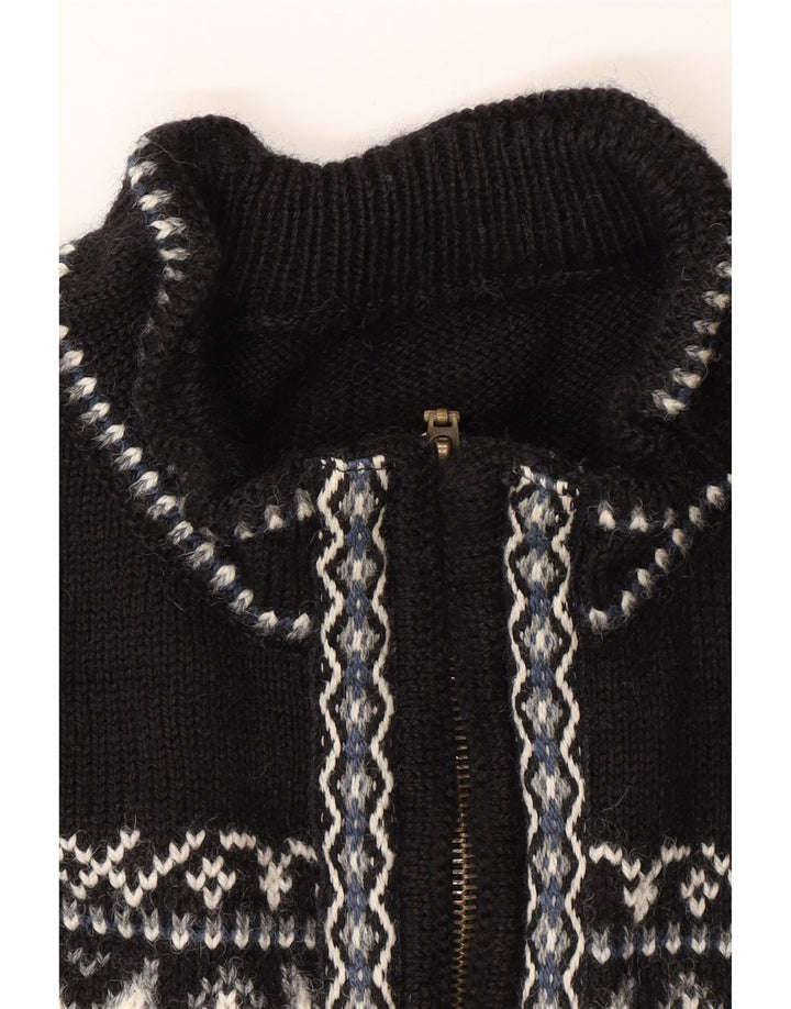 VINTAGE Mens Cardigan Sweater Large Black Fair Isle