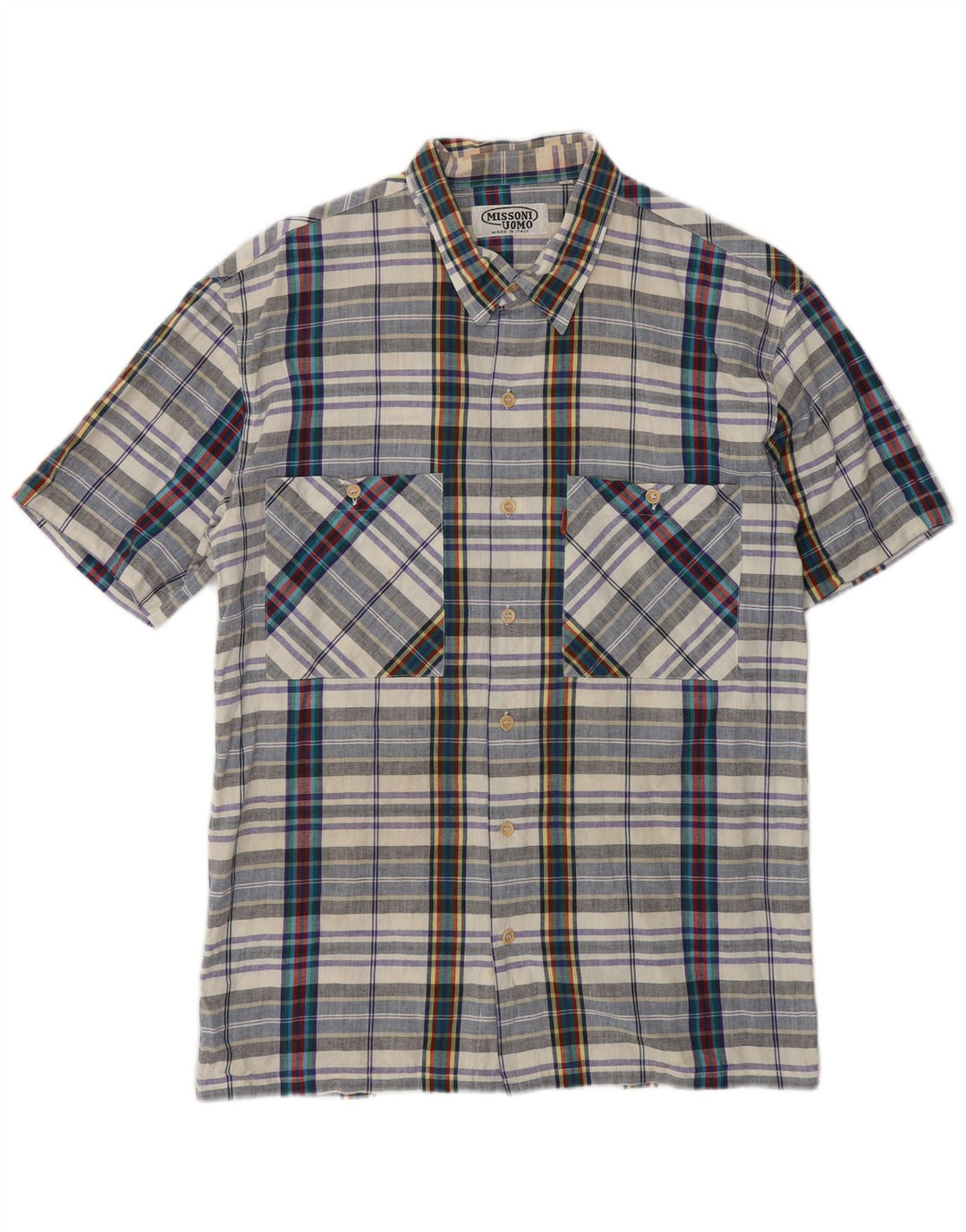 Missoni Mens Short Sleeve Shirt Large Blue Check Cotton