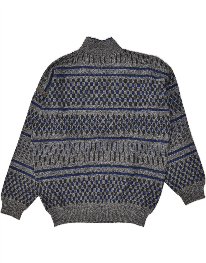 NORDICA Mens Polo Neck Jumper Sweater Large Grey Fair Isle Wool | Vintage Nordica | Thrift | Second-Hand Nordica | Used Clothing | Messina Hembry 