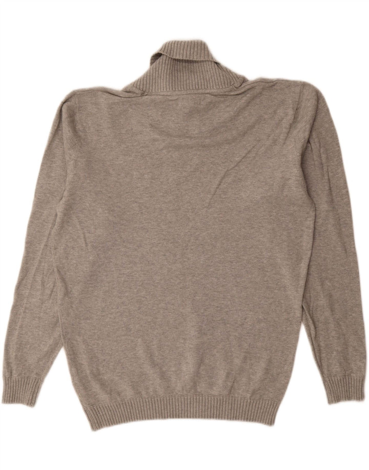 JACK & JONES Mens Shawl Neck Jumper Sweater Large Grey Cotton