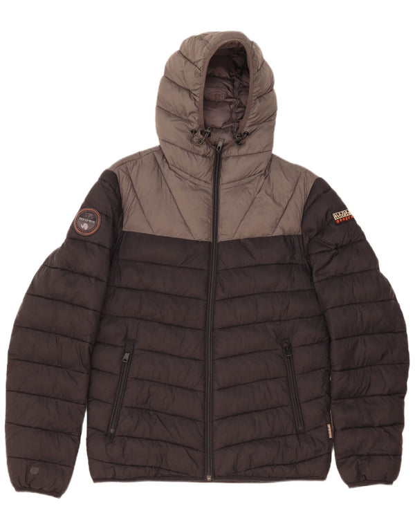 Napapijri Mens Hooded Padded Jacket UK 38 Medium Black Colourblock